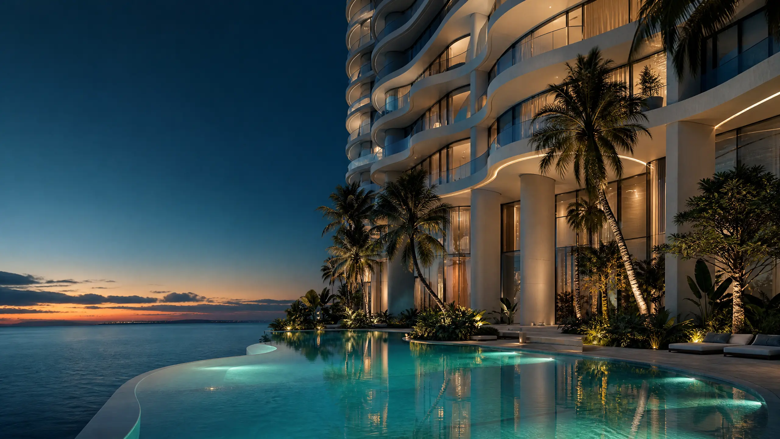 Godrej Verano poolside at dusk